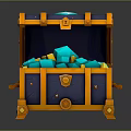Open Treasure Chest Filled With Blue And Yellow Gemstones And Gold Accents