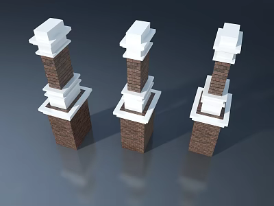 Three Panel Doors Featuring Brown Brick Frames and White Tops on Grey Background with Reflections 3d model