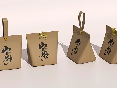 Portable Brown Tea Set With Handle Golden Decoration And Chinese Characters For Tea Ceremony 3d model
