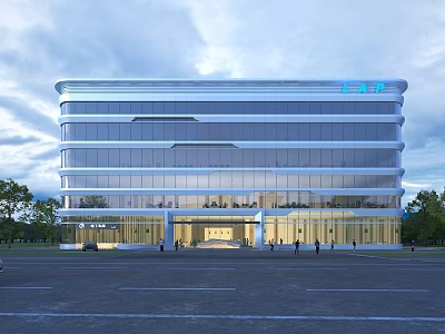 Modern Glass Facade Office Building With Contemporary Architectural Design And Front Entrance Area 3d model