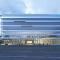 Modern Glass Facade Office Building With Contemporary Architectural Design And Front Entrance Area