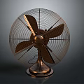 Copper Colored Electric Fan With Metal Mesh Guard Blades And Stable Base
