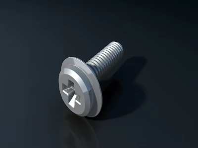 Silver Hardware Tool Screw with Cross Slot and Round Washer on Dark Background 3d model