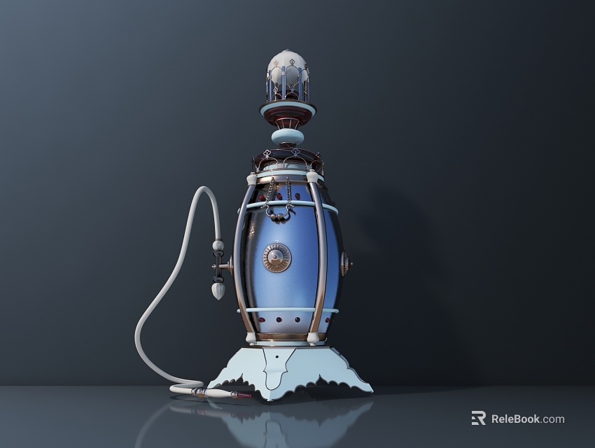 Vintage Kerosene Lamp Style Hardware Tool with Blue Metal Body Lamp Head Base Stand Hose 3d model 