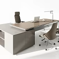 Modern Office Desk with Laptop Desk Lamp Storage Shelves and Two Office Chairs