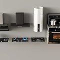 Modern Kitchen Featuring Various Essential Kitchen Appliances Like Stoves Hoods And Ovens