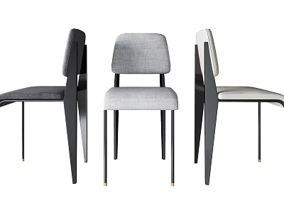 Modern Upholstered Leisure Chairs With Gray Fabric And Black Metal Legs 3d model