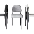 Modern Upholstered Leisure Chairs With Gray Fabric And Black Metal Legs