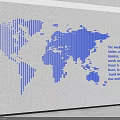 White Background Wall with 3D Blue World Map Strip Design for Modern Interior