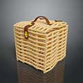 Woven Wicker Basket With Leather Handle And Metal Buckle For Household Storage