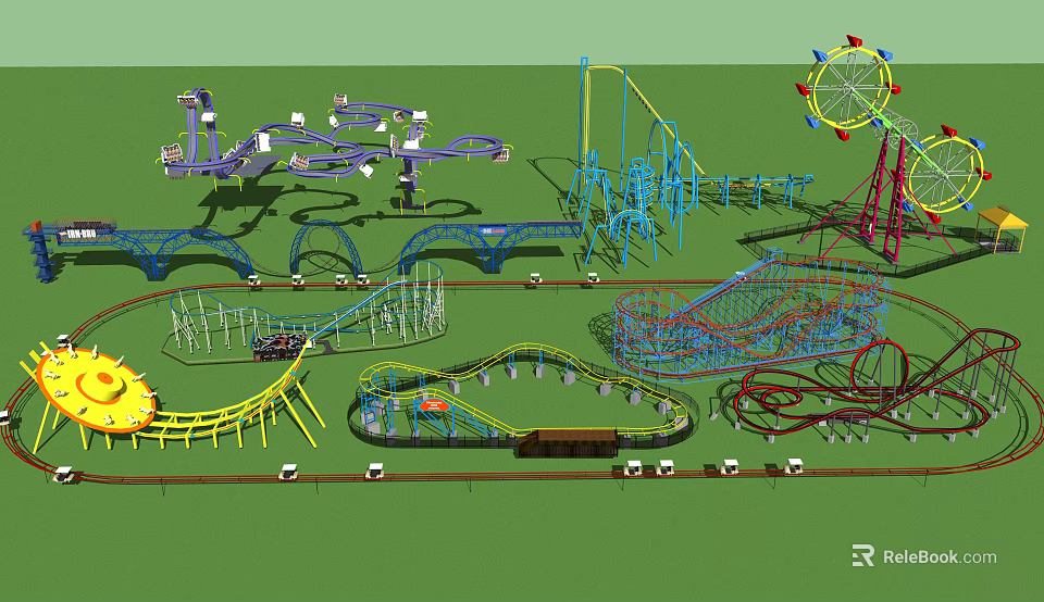 Thrilling Amusement Rides Featuring Roller Coasters Giant Ferris Wheel And Spinning Carousels 3d model 