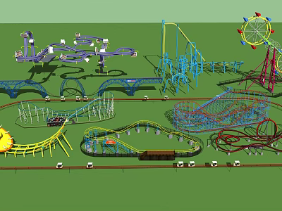 Thrilling Amusement Rides Featuring Roller Coasters Giant Ferris Wheel And Spinning Carousels 3d model