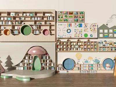 Colorful Kids Bookcase With Open Shelves And Playful Storage Design 3d model