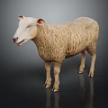 Realistic White Sheep With Thick Fluffy Wool Standing On Black Background Showing Detailed Features