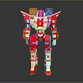 Red And White Mechanical Robot With Armored Body In Standing Pose