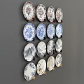 Decorative Plates With Various Traditional Patterns Displayed On Stands For Interior Decoration 3d model