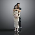 Expectant Couple Embracing Tenderly With Hands On Pregnant Belly Against Simple Gray Background