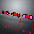 Fashionable Clothing Accessories With Black Hexagon Red Pink Flower Designs And Red Poles