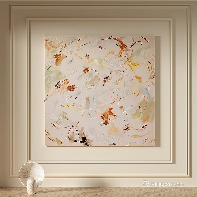 Abstract Painting With Soft Style Yellow Orange White Black Brush Strokes Hanging On Wall 3d model 