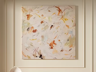 Abstract Painting With Soft Style Yellow Orange White Black Brush Strokes Hanging On Wall 3d model