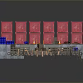 3D Rendered Scene With Red Crates Wooden Bridge Steps Barrels And Blue Boxes