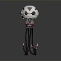 White And Red Mechanical Game Movie Character With Tentacle Limbs And Geometric Head