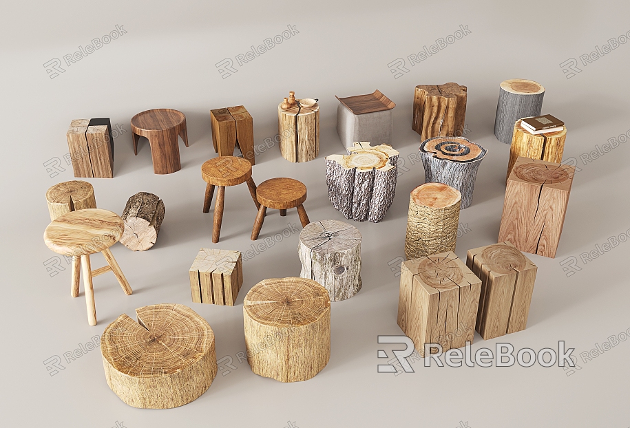 Wood Stool, Wood Stool, Wood Stump model