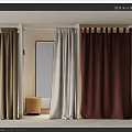 Clothing Store Window Display Featuring Different Colored Curtains And Decor