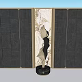 Modern Feature Wall With Black Panels Central Marble Section And Front Sculpture 3d model