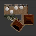 Wooden Stilt Building With Roofed Structure Platform Palm Trees Hammock And Furniture