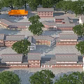 Traditional Ancient Architecture Complex With Red Walls Gray Tiles Courtyard Layout And Trees