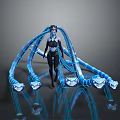 Futuristic Female Character With Blue Serpentine Creatures And Glowing Tech Elements 3d model