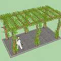 Garden Arbor Covered With Green Vines And People Walking On Stone Path