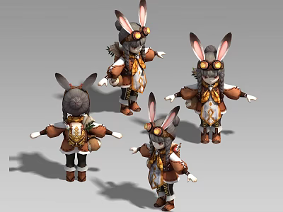 Steampunk Rabbit Characters With Mechanical Goggles And Detailed Costumes In Various Poses 3d model