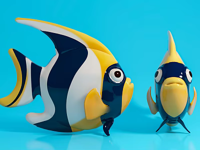 Colorful Stylish Aquatic Fish With Blue Yellow White And Black Patterns On Light Blue Background 3d model