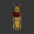 Steampunk Inspired Custom Car With Yellow Red Body And Mechanical Roof Details