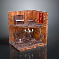 Miniature Wooden Room Model Interior With Piano Bookshelf Table Chairs And Chandelier