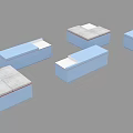 Five Rectangular Blocks in Blue and Gray Some with Red Lines on White Background 3d model