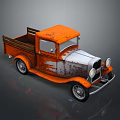 Vintage Orange And Silver Rusted Truck With Wooden Bed And Retro Design