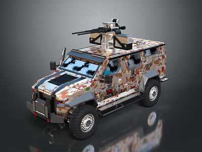 Military Tank With Camouflage Pattern Top Mounted Machine Gun Armored Body And Large Tires 3d model