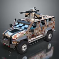 Military Tank With Camouflage Pattern Top Mounted Machine Gun Armored Body And Large Tires