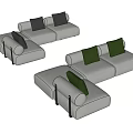 Modern Gray Sectional Sofa With Green Cushions And Modular Design 3d model