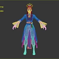 Ancient Style Game Movie Character In Blue Robe With Red Belt White Cuffs And Traditional Headdress