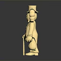 Golden Humanoid Decorative Figurine With Top Hat Curly Hair Buttoned Coat And Bag