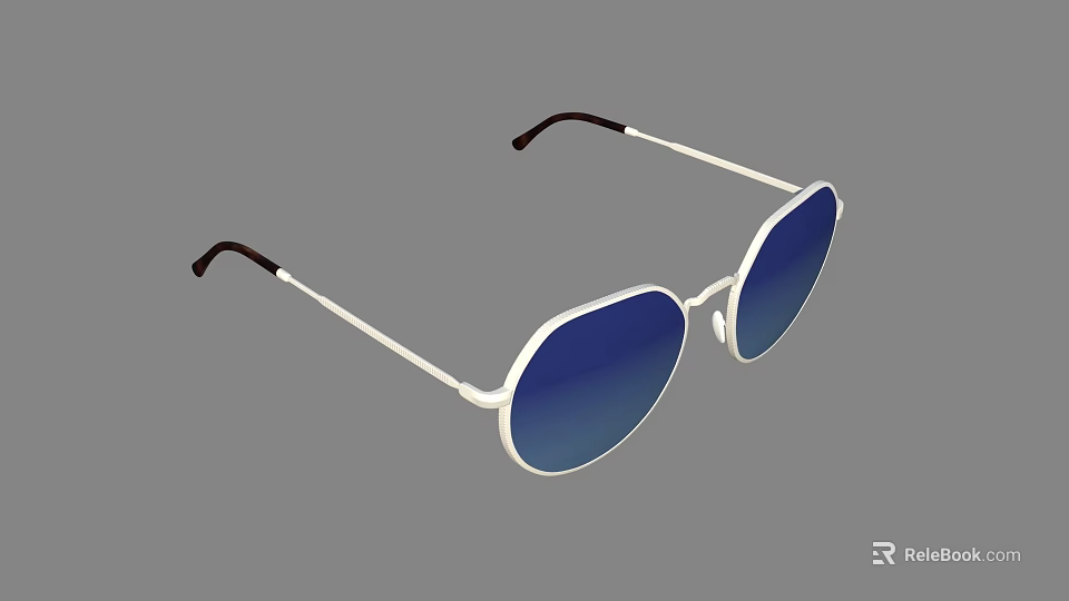 Stylish Jewelry Sunglasses With White Frame Blue Lenses And Brown Temple Design 3d model 