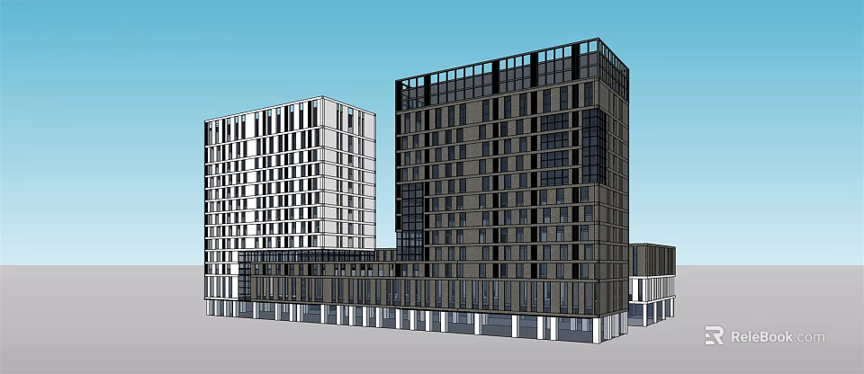 Modern Tall Office Building With Glass Facade Window Design And Connected Structure 3d model