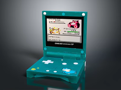 Teal Retro Handheld Game Console With Screen Displaying Game Graphics And Buttons 3d model