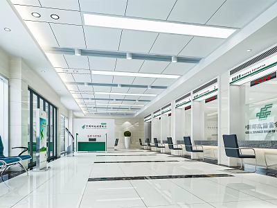 Modern Service Hall Interior Design With Spacious Corridor White Floor And Long Ceiling Lights 3d model