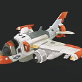 Animated Cartoon Fighter Jet With Cockpit Wings And Orange White Gray Design