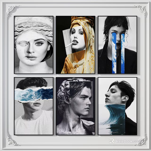 Diverse Artistic Portrait Collection With Collage Monochrome And Colorful Human Figure Artworks 3d model 